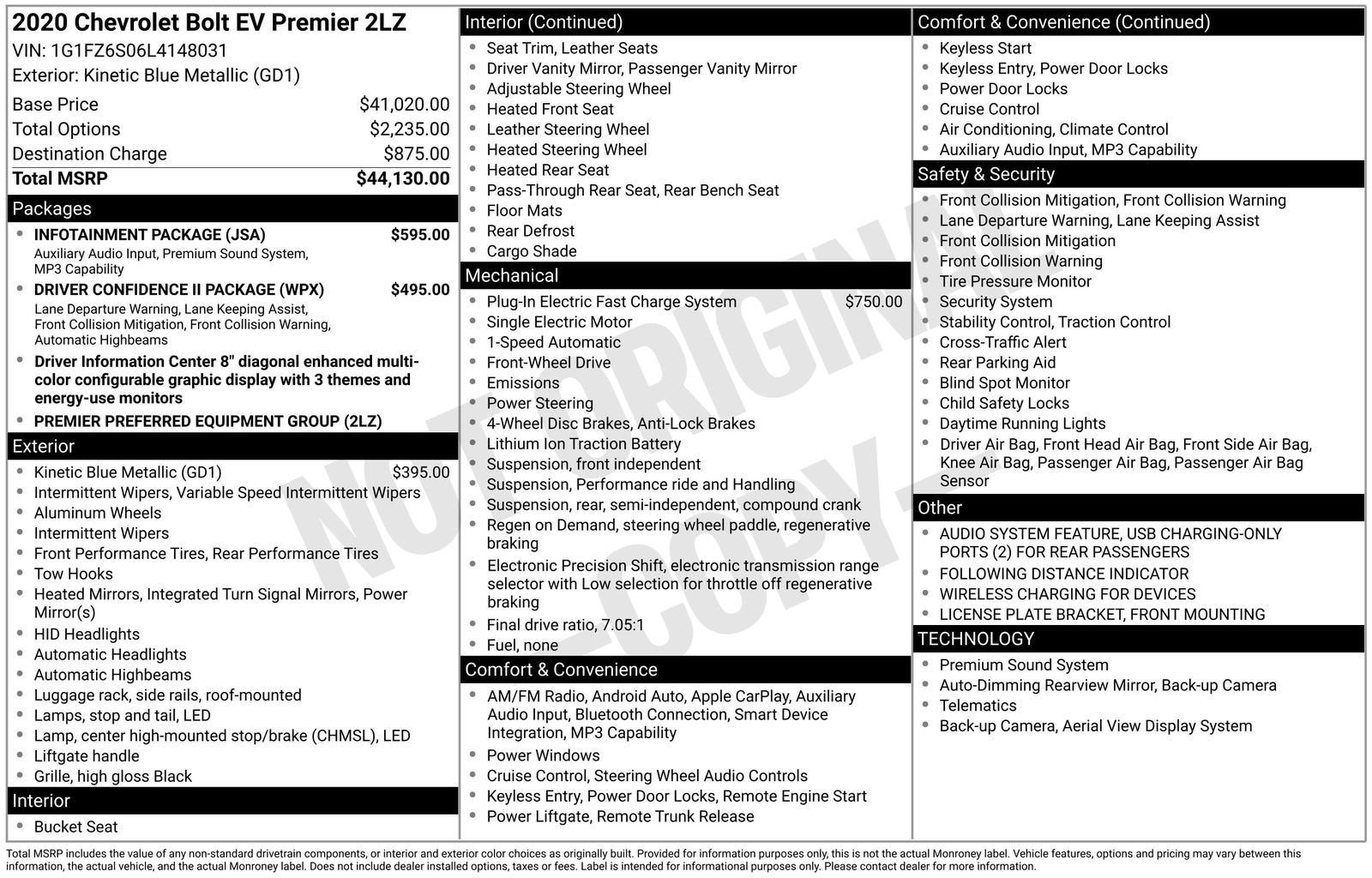 2020 Chevrolet Bolt EV Premier