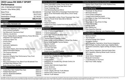 2023 Lexus RX 500h F SPORT Performance