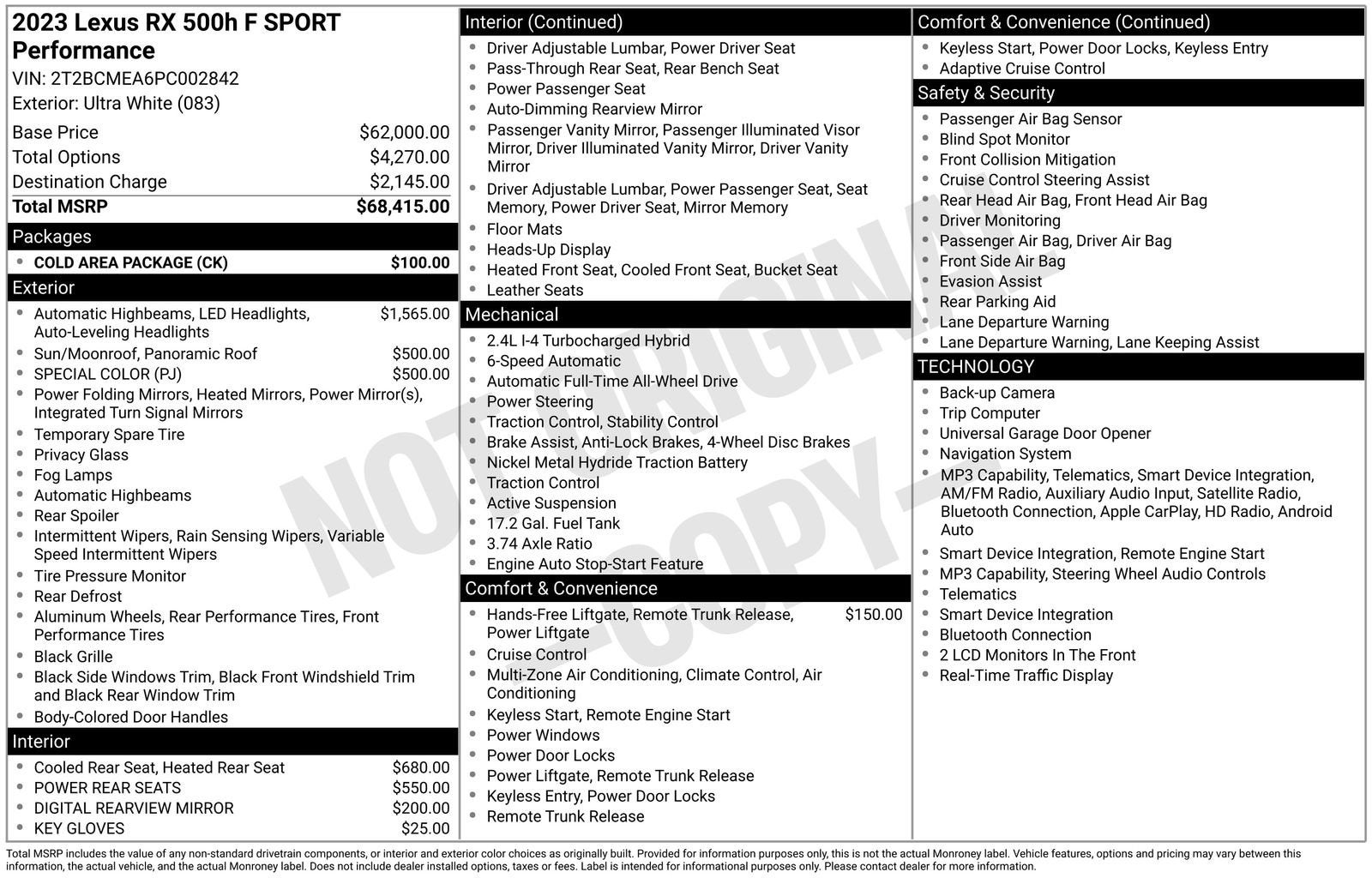 2023 Lexus RX 500h F SPORT Performance
