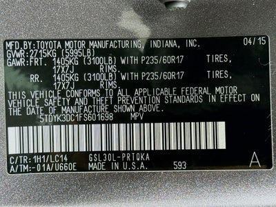 2015 Toyota Sienna XLE 8 Passenger