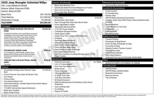 2020 Jeep Wrangler Unlimited Willys