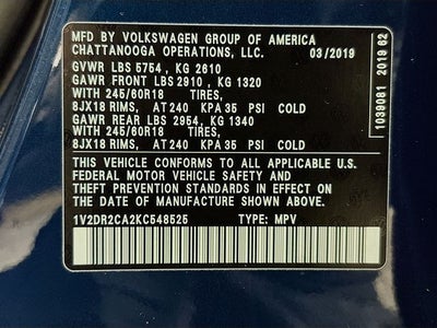 2019 Volkswagen Atlas 3.6L V6 SE