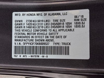 2019 Honda Ridgeline RTL-E